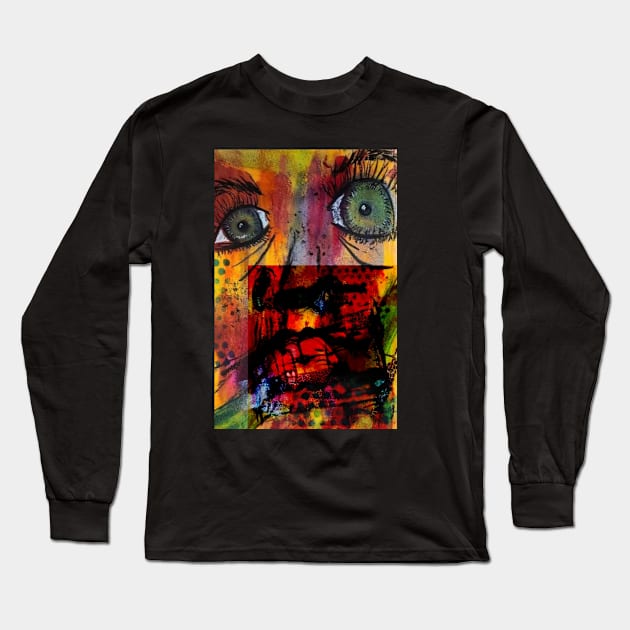 Distant stare, abstract face -  Basquiat inspo Long Sleeve T-Shirt by Walters Mom